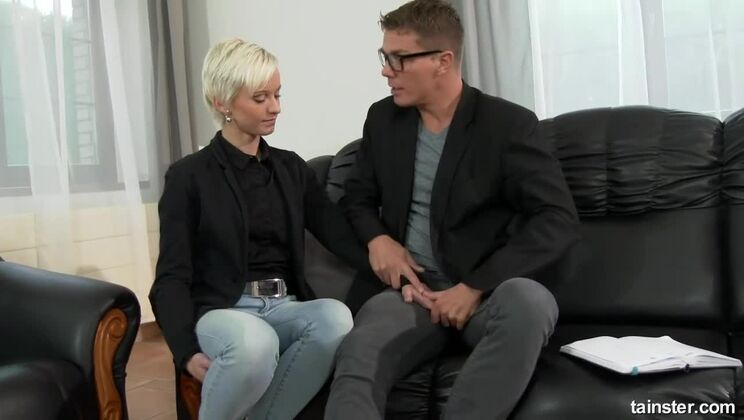 Clothed Urination Fetish with Blonde and Big Cock