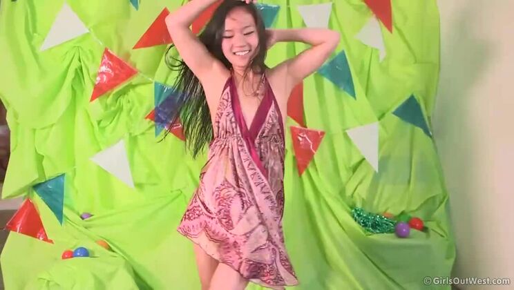 Brunette June Gets Groovy with Small Tits