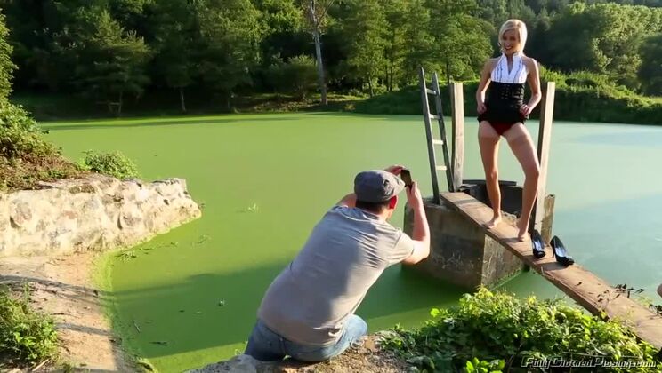 [Tainster] - Blonde in Stockings Gets Down and Dirty Outdoors - Barra Brass