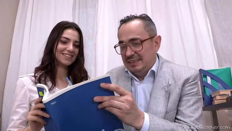 Russian Teacher Abuses Young Brunette Student