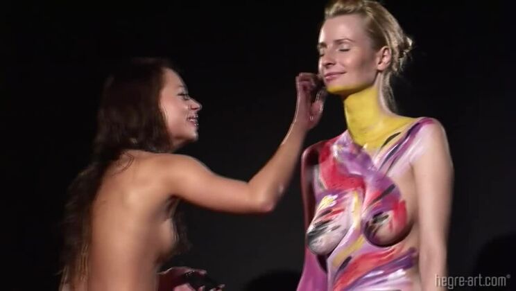 [Hegre] - Brunette and Redhead Body Painting Fun - Misha Cross