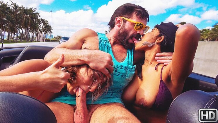 [RKPrime] - Hot Brunettes Jenna Foxx & Ashley Adams Squirt in Convertible Threesome - Jenna Foxx - Charles Dera - Ashley Adams