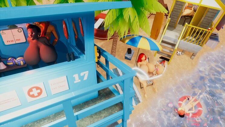 Redhead's Big Boobs in the Sun