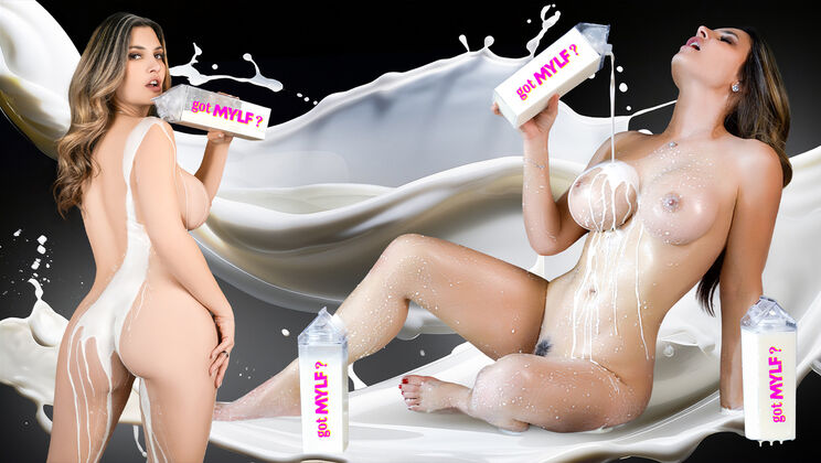 Brunette in Thong Covered in Milk and Cum Spray