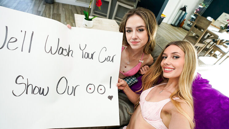 Bikini Carwash - Tall Blonde, Petite Brunette, Super Skinny - All Lick, Suck & Swap